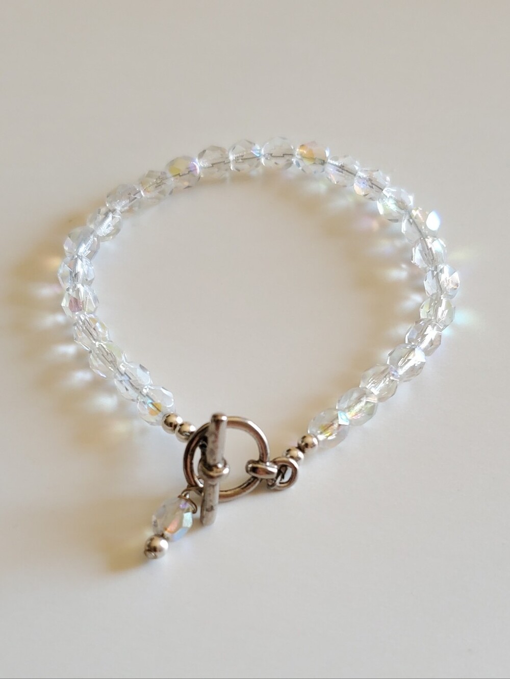 Vtg. Handmade Crystal Bead Toggle Bracelet